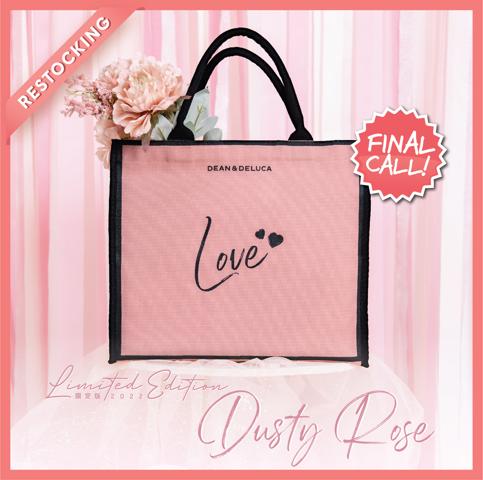 DEAN&DELUCA TOTE BAG SQUARE - DUSTY ROSE ( ** Limited Edition)