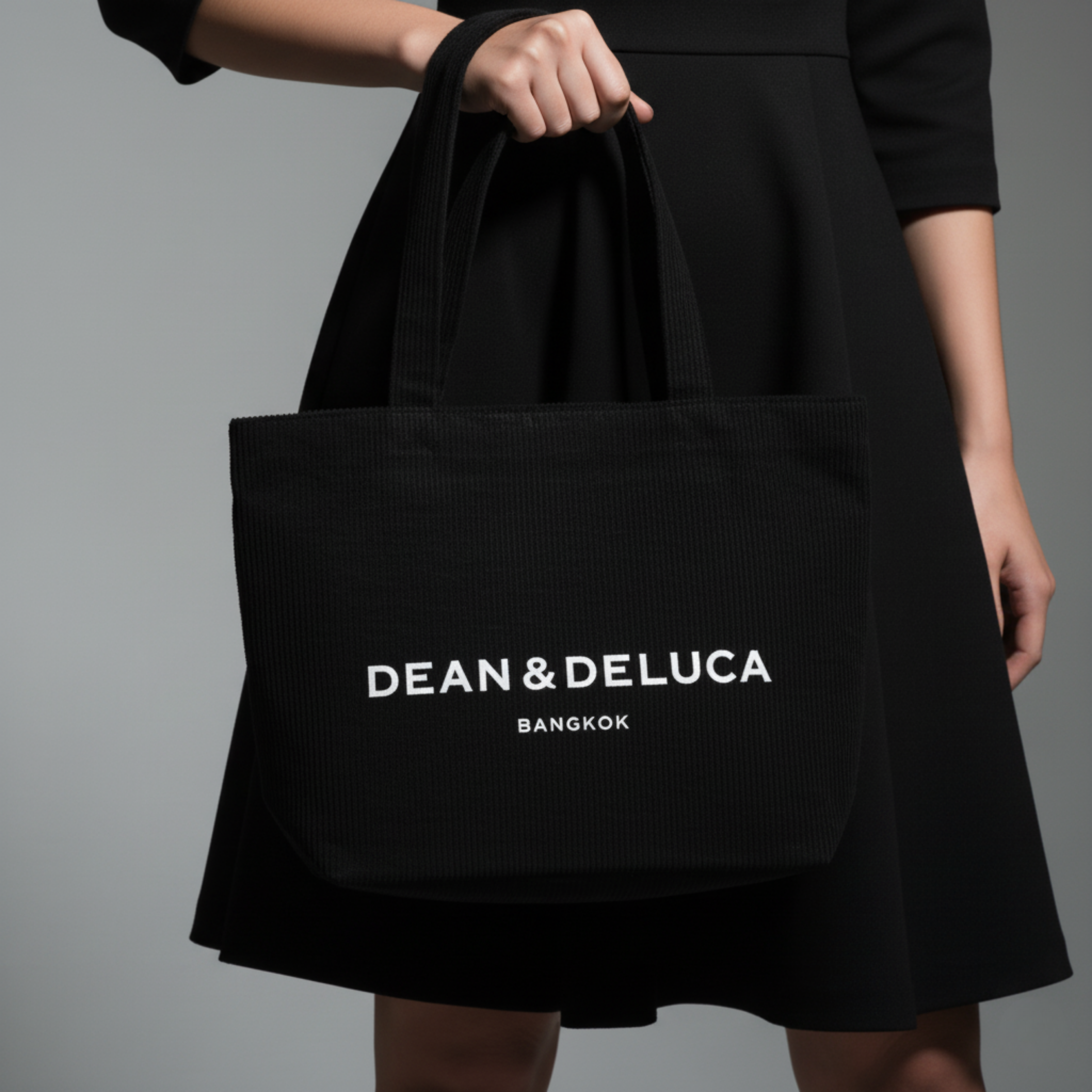 DEAN&DELUCA CORDUROY BLACK TOTE BAG L